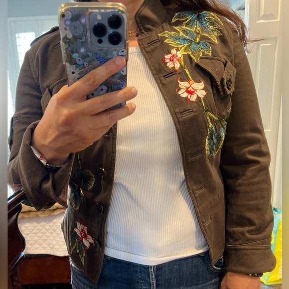 Karen Millen vintage cropped army green embroidered jacket - Picture 10 of 11